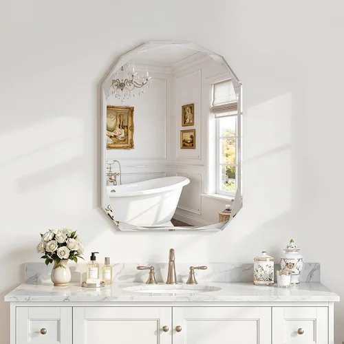 Vista 19 de Suidia Espejo de baño, espejo de pared de 20 x 20 pulgadas, espejo de baño sin marco con borde biselado para dormitorio, sala de estar, entrada