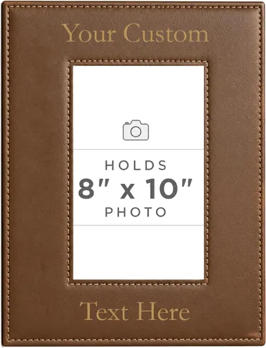 Vista 26 de Marco de fotos de piel sintética de cuero sintético grabado para añadir tu texto personalizado para colgar o en la mesa, marco de fotos familiares