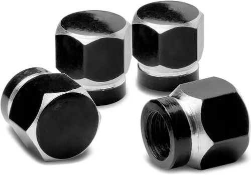 Vista 18 de Auto Dynasty Tapones hexagonales de válvula de neumático de aleación de latón recubierto y pulido de aluminio negro cromado (paquete de 4)