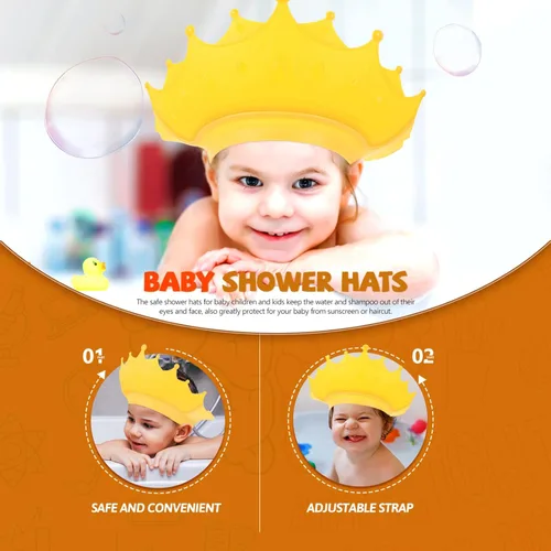 Vista 6 de Gorro de ducha ajustable para niño y niña, gorro de baño portátil con bonito diseño, práctico champú y niños pequeños
