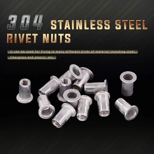 Vista 4 de Swpeet 50 piezas de acero inoxidable 304 #8-32 pulgadas moleteada tuerca remachadora cabeza plana roscada kit surtido Nutsert para automóviles
