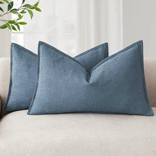 Vista 82 de Foindtower Juego de 2, Fundas Decorativas de Almohada de Lino Sólido Suaves Fundas de Cojín Europeo de Acento Estilo Granja Neutral para Silla Sofá