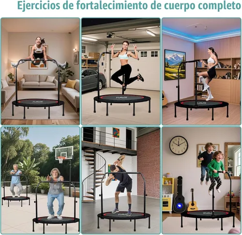 Vista 9 de RAVS Mini Trampolín para Niños y Adultos de 40"/48" Plegable de Fitness Reboteador Trampolín para Niños con Manija Ajustable en Altura de 5 Niveles