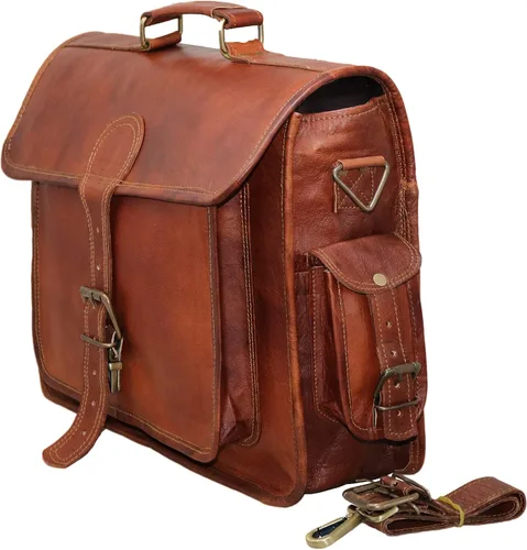 Vista 2 de Leather messenger bag laptop case office briefcase gift for men computer distressed shoulder bag