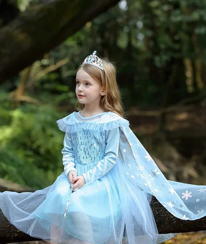 Vista 3 de iTVTi Vestido de princesa de manga larga para niñas pequeñas disfraz de reina de la nieve con accesorios