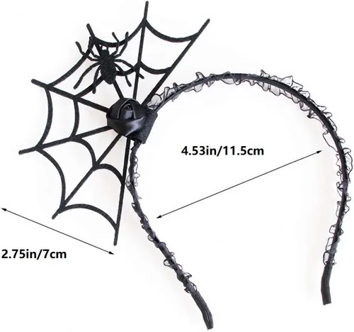 Vista 7 de Aro de telaraña de Halloween para el cabello, accesorio para disfraz de araña (negro)