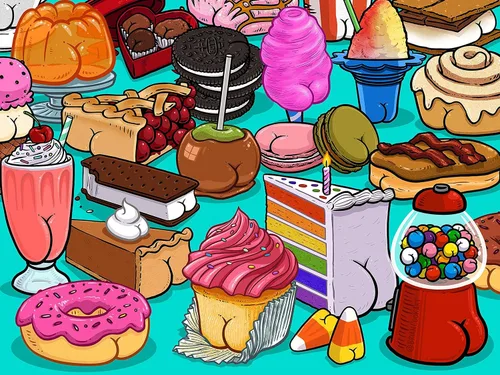 Vista 2 de Ceaco - Brian Cook - Butts on Things - Sweet Cheeks - Rompecabezas de 500 piezas