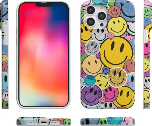 Vista 4 de Casely Funda para iPhone 14 Pro Max Todas las sonrisas Adhesivo de cara sonriente Compatible con MagSafe Diseño ultra delgado clásico