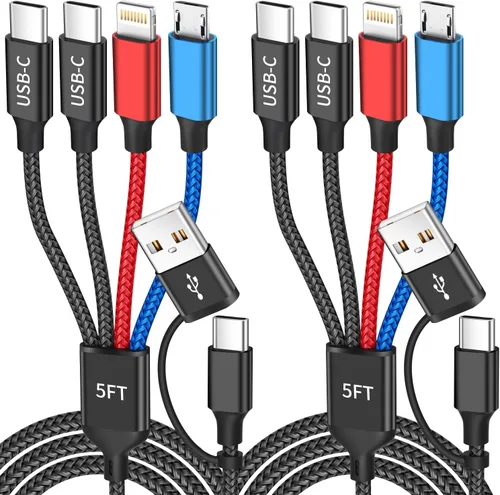 Vista 8 de 4-IN-1 USBC Multi Charging Cable, 5FT Phone Charger Cord Travel Essentials Universal Charger with 2xType-C/L/Micro USB Ports, Braided Travel