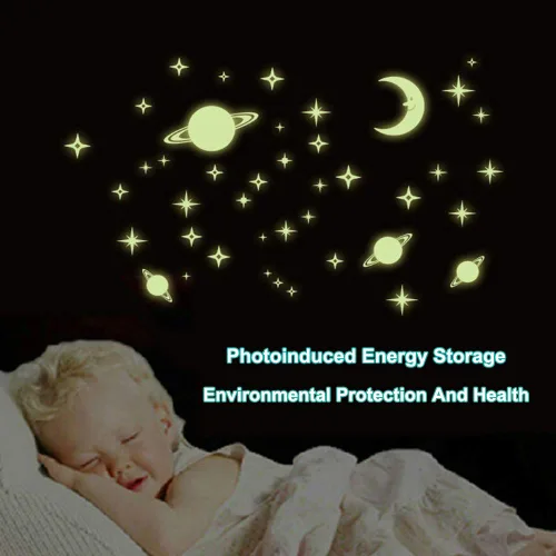 Vista 2 de Adhesivo luminoso para pared de habitación de niños, estrellas y luna que brillan en la oscuridad, adhesivo 3D, autoadhesivo, extraíble
