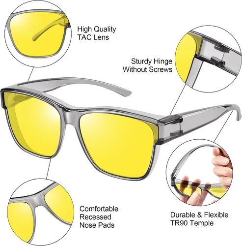 Vista 4 de URUMQI Gafas de conducción de visión nocturna para hombres y mujeres, lentes polarizados antirreflejos, lentes de alta definición amarillas