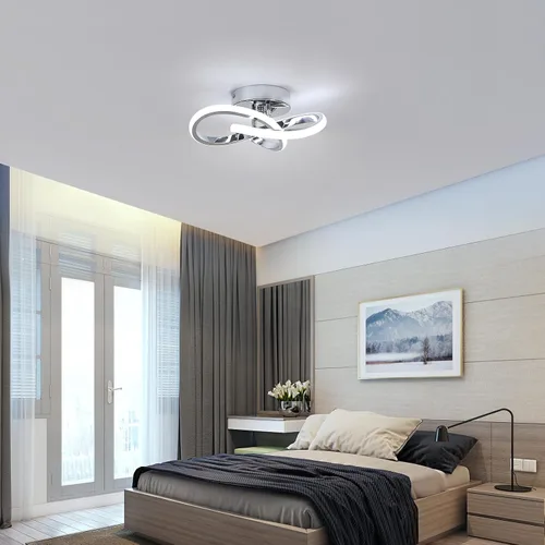 Vista 6 de Lámpara de Techo LED Moderna, Lámpara de Techo de 22W LED 6500K Blanco Frío Diseño Espiral para Pasillo de Corredor Balcón Cocina (Plateado)