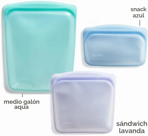Vista 5 de Stasher - Bolsas de silicona reutilizables de primera calidad y bolsa para el almuerzo, paquete de 3, multicolor Food-Safe Silicone, BPA-Free