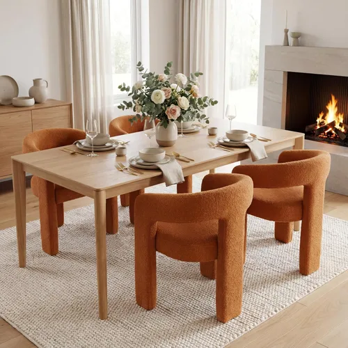 Vista 12 de Silla moderna de comedor en barril, silla de cocina acentuada tapizada en cuero sintético con brazos, silla lateral cómoda para sala de blanco