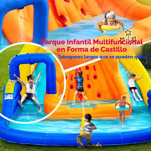 Vista 4 de WELLFUNTIME - Tobogán de agua inflable, casa de rebote con cubo de agua, piscina profunda, pared de escalada con cuerda, castillo hinchable