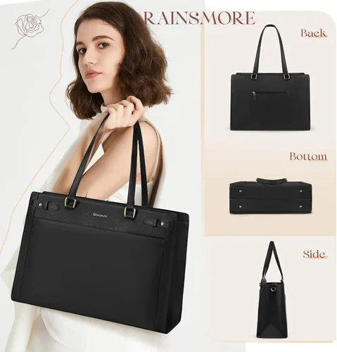 Vista 2 de Bolso para laptop RAINSMORE para mujer de 15.6 pulgadas, bolsa de mano y hombro fabricada en cuero vegano PU, impermeable, maletín de diseñador