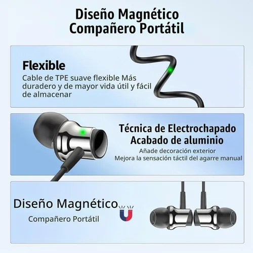 Vista 8 de Auriculares USB C para Samsung S25 S24 S23 Ultra FE S22 A55 A54 Auriculares con Cable Magnéticos Intrauditivos Tipo C con Micrófono Control