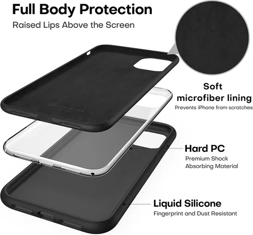 Vista 5 de CellEver Funda de silicona resistente para iPhone 11, protección militar contra caídas, protección elevada de pantalla y cámara, interior sin Negro