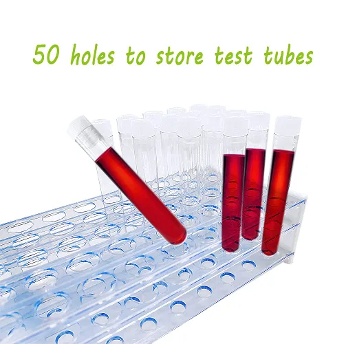 Vista 6 de 50 tubos de ensayo de plástico transparente de 0.3 fl oz con estante, tubo de 0.630 x 3.937 in con tapas y estante de tubos de 50 agujeros, juego