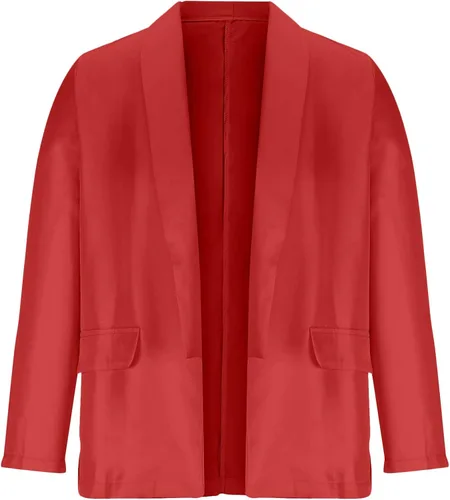 Vista 5 de Blazers sólidos para mujer, casual, de negocios, 2023, otoño, manga larga, para trabajo, oficina, chaqueta de talla grande, cárdigan frontal abierto