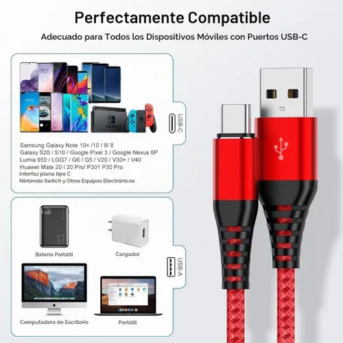 Vista 7 de Cabepow Cable USB tipo C [3 unidades de 1 pie] USB A tipo C de nailon trenzado de alta calidad de 1 pie de largo, de carga rápida para Samsung