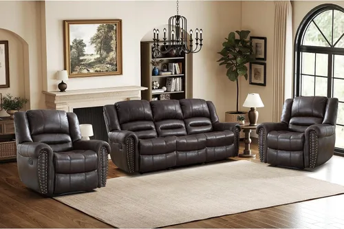 Vista 10 de EBELLO Silla reclinable manual de cuero sintético, silla reclinable individual clásica con cómodo apoyabrazos y respaldo, mueble para sala de estar