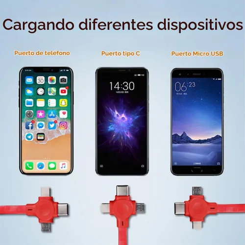 Vista 2 de 6 unids 3 en 1 retráctil multi cable de carga rápida a granel con soporte para teléfono USB C/Micro USB/L, fácil de usar y portátil, compatible