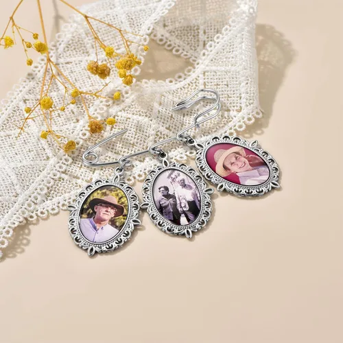 Vista 9 de Custom4U Abalorios de fotos de ramo de boda personalizados con 1 a 4 fotos conmemorativas Boutonniere para novia o recuerdo funerario para madre