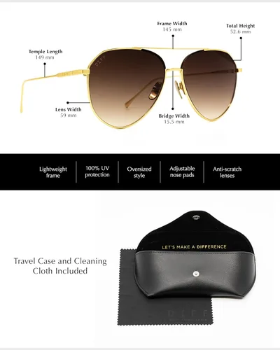 Vista 2 de DIFF Dash Designer - Gafas de sol de aviador de gran tamaño para mujer, protección UV400