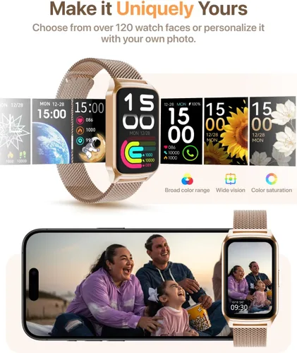 Vista 5 de Reloj inteligente con monitor de salud y fitness con frecuencia cardíaca 24/7, monitor de sueño de oxígeno en sangre, contador de calorías