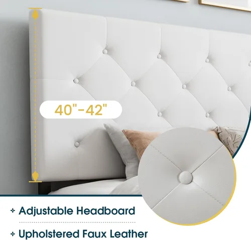 Vista 4 de WEEWAY Base de cama de plataforma de tamaño matrimonial con 4 cajones de almacenamiento, cabecera capitonada con botones de costura de diamante