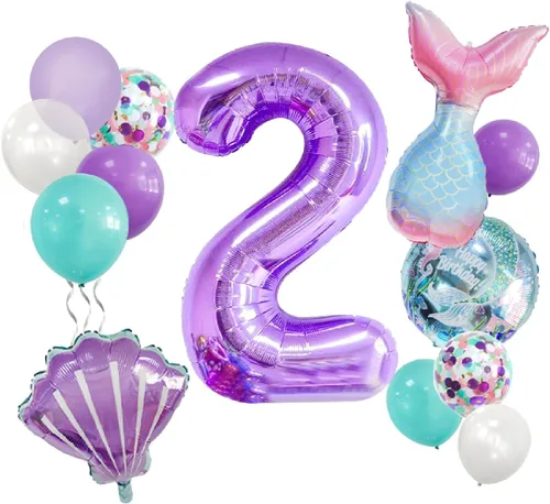 Vista 9 de Decoraciones de cumpleaños de sirena número 1: 13 globos de cola de sirena