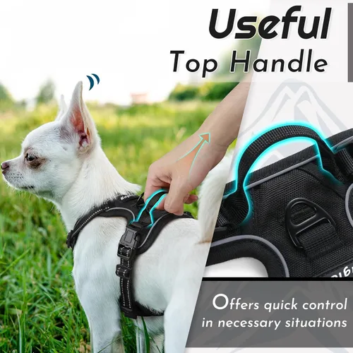 Vista 5 de Eagloo Arnés para perro pequeño, sin tirones, chaleco de servicio con tiras reflectantes y asa de control, ajustable y cómodo para caminar, arnés