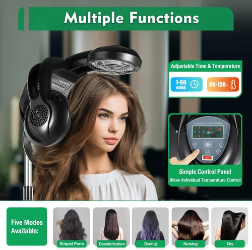 Vista 2 de Procesador de color de cabello de salón, control independiente de 5 bombillas, secador de pelo de salón 0-176°F ajuste de temperatura, ajuste