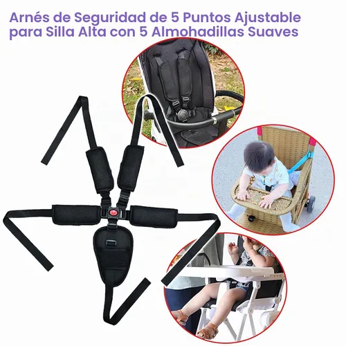 Vista 6 de Correas de asiento universales de 5 puntos, cinturón de arnés ajustable para silla alta, cinturón de arnés con 4 almohadillas para los hombros