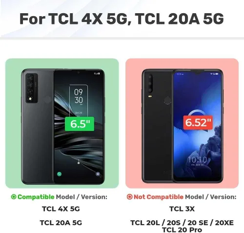 Vista 2 de NZND Funda para TCL 4X 5G (T601DL) / TCL 20 A 5G con protector de pantalla de vidrio templado (cobertura máxima), soporte de funda con clip
