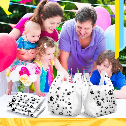 Vista 7 de Outus 50 bolsas con estampado de patas, bolsas de regalo para mascotas, bolsa de plástico para cachorros, suministros de decoración de cumpleaños