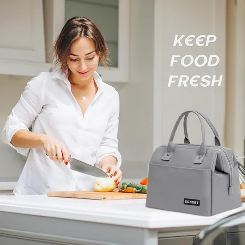 Vista 6 de ECHSRT Lonchera grande aislada para mujeres y hombres, a prueba de fugas, para el trabajo, viajes, adultos, lonchera térmica para oficina, 10 L, Gris