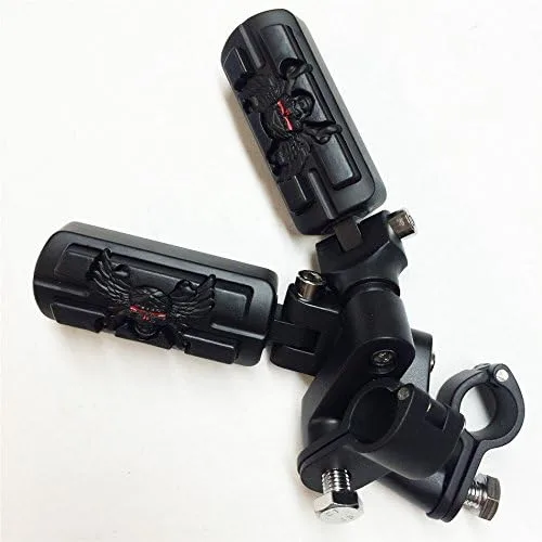 Vista 3 de Forma de zombi de calavera de ala de 1 1/4 "Highway Radical Stiletto 4475 Foot Pegs Abrazaderas para Harley Sportster Touring Cuerpo Negro Goma por
