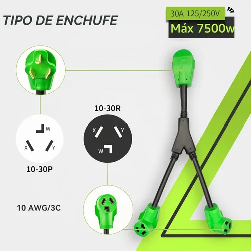 Vista 2 de RVMATE Divisor de secadora de 3 clavijas de 30 amperios, NEMA 10-30P a (2) 10-30R Y receptáculo de 26.5 pulgadas, construido para durar, chaqueta