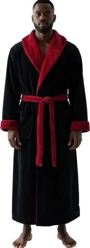 Vista 27 de Alexander Del Rossa Bata de baño de vellón afelpado suave, con capucha, para hombre, bata larga y cálida Verde militar