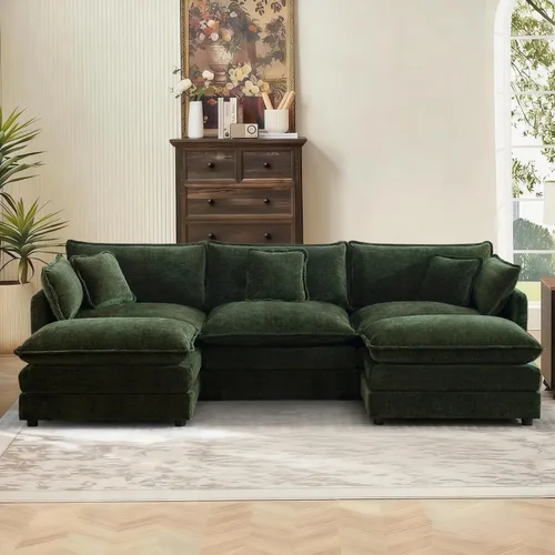 Vista 13 de Sofá seccional modular convertible de 76.7", sofás de dos plazas de chenilla con asiento profundo y cojines tipo loveseat para sala de estar, Beige