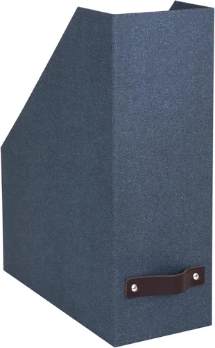 Vista 3 de Bigso Estelle - Caja de almacenamiento vertical de fibra de fibra de lona Revista y organizador para papeles con mango de cuero Soporte
