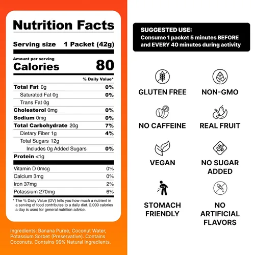 Vista 2 de Real Banana - Gel energético apto para el estómago para corredores, ciclismo y ejercicio, 12 paquetes de gel energético, 0.71 onzas de carbohidratos