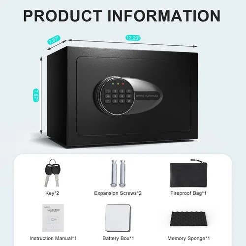 Vista 4 de BONANO Caja fuerte pequeña, caja de seguridad de 0.5 cúbicos con teclado electrónico y bolsa impermeable ignífuga, pequeña caja de seguridad