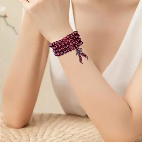Vista 5 de PWMENLK 3 piezas para hombres y mujeres budistas 108 cuentas de mala de oración de sándalo pulsera de cuentas de madera natural de 0315in collar