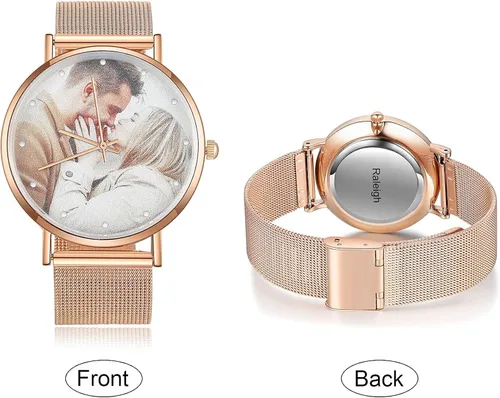 Vista 7 de Zeekisfia Relojes personalizados para mujeres y hombres, relojes de pulsera de acero inoxidable con foto personalizada, reloj con nombre, regalo