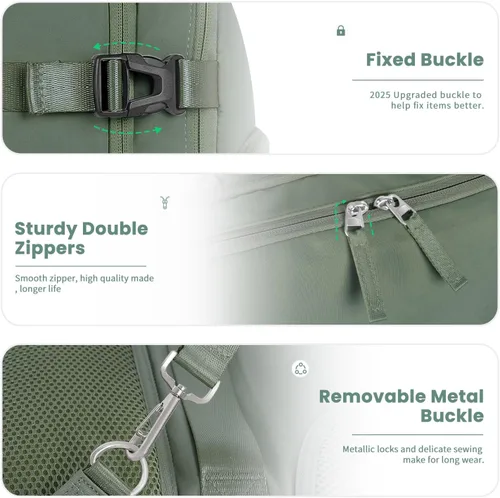 Vista 5 de Mochila de Viaje Sinaliy, Verde militar, Grande, Viajes