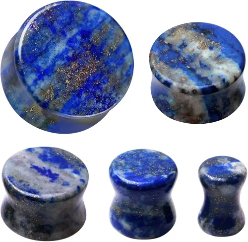 Vista 3 de Pierced Owl Tapones dobles acampanados de piedra lapislázuli natural de grado AAA, se venden como un par, Madera, Sin gemas.