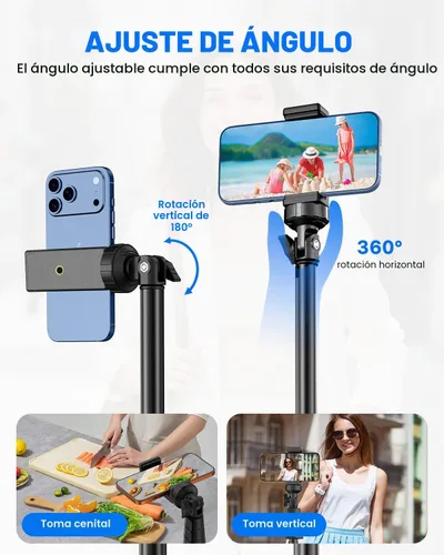 Vista 4 de Trípode de teléfono de 67", trípode extensible MIIASI para iPhone, selfie stick con control remoto y soporte para teléfono, compatible